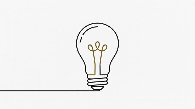 Minimalist single line drawing of a light bulb symbolizing creativity, innovation, and new ideas on a white background