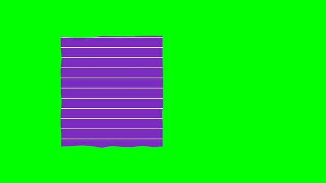 Animated Purple Lined Notebook Paper on Green Screen Background for Editing Chroma Key Stationery Asset
