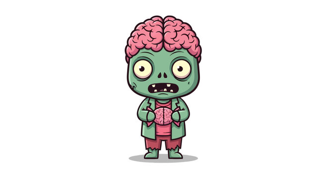 Small zombie character with exposed brain and green jacket