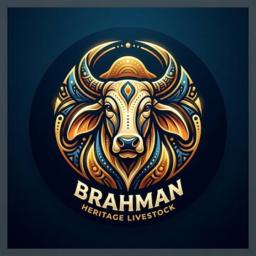 Ornate golden brahman bull emblem for heritage livestock branding