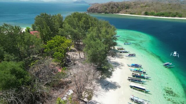Stunning overhead panorama of Gili Nanggu tropical paradise with crystal clear waters pristine shoreline and lush greenery Lombok