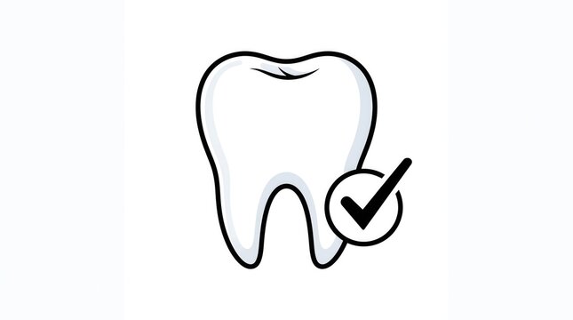 Hand-drawn tooth icon with green checkmark symbolizing dental health and hygiene approval