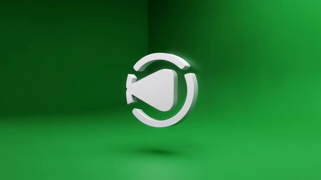 Silver Play Button Icon Rotating Slowly in Studio Lighting with Copy Space