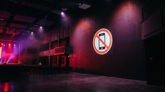 Concert Hall No Phone Sign Projection On Wall Audience Disconnect From Devices