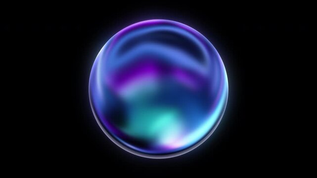 Colorful minimalistic soft blue pink neon gradient sphere on dark futuristic background. Luxury fluid orb shines with flowing particle energy. Magic liquid modern circle, looped graphic.