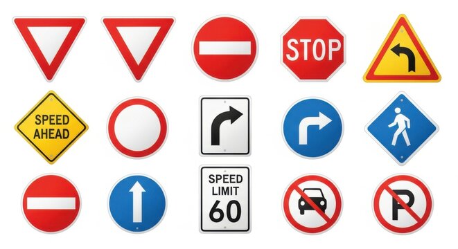 Collection Of Various Traffic Signs And Road Safety Symbols Illustrating Traffic Regulations And