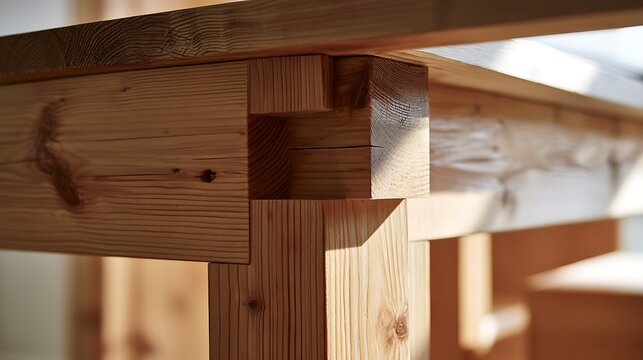 Close up of wooden furniture joinery showing mortise and tenon construction.