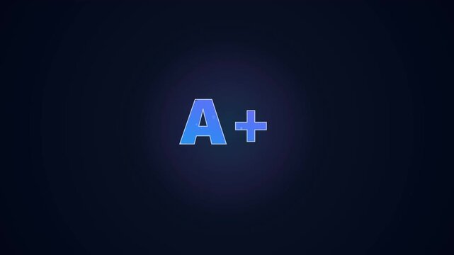 An animated A+ grade slowly fills with a glowing blue liquid against a dark background, symbolizing academic success and top performance.