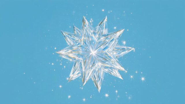 Abstract crystalline snowflake formation with sparkling particles during winter