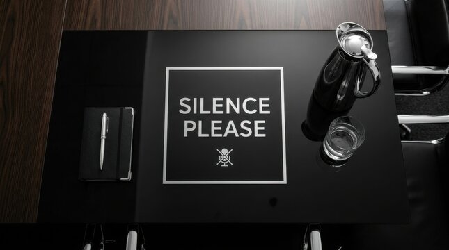 Conference Room Silence Please Signage With Drink And Notes