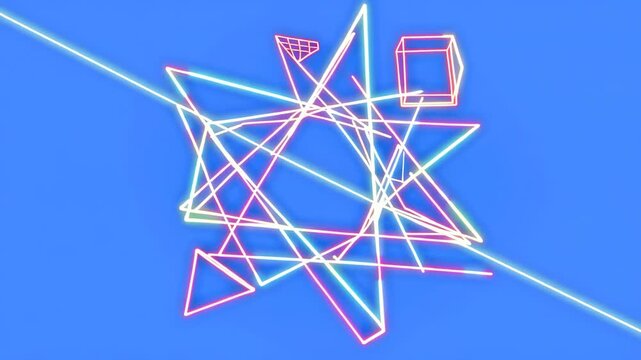 Abstract Geometric Shapes Evolving with Light Streaks on Blue Background Cinematic Motion Loop