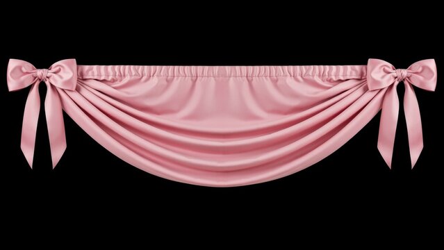 Pink Drapery with Bows, Elegant Fabric Swag, Decorative Curtain Design, Festive Illustration, Event Backdrop and Ribbons