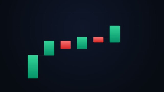 Clean 4K textless financial waterfall chart animation featuring sequential positive green gain columns, negative red cost bars, dashed bridge connectors, and a final cumulative total emerald column on