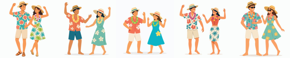 Obraz premium vector flat of a couple dancing happily with summer outfit