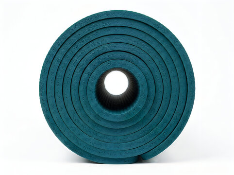 rolled green textured eva foam yoga mat fitness exercise equipment isolated on transparent background
