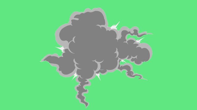 Cartoon explosion smoke FX animation, expanding gray cloud blast