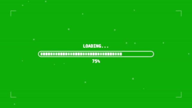 Green screen loading bar animation, digital progress indicator 0-100 percent, white minimalist interface element for video editing