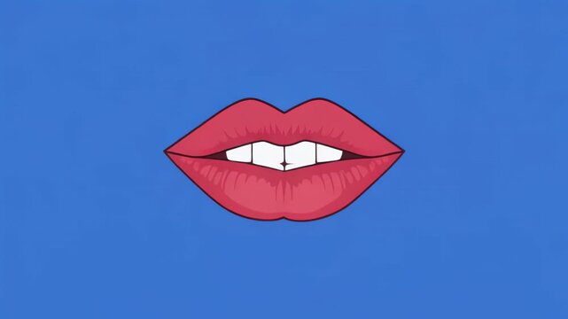 Animated Lips Speaking and Kissing with Blue Background and Black Stripes Cinematic Motion