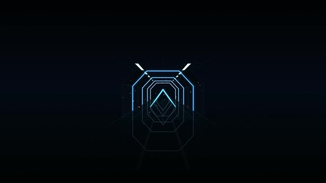 Futuristic Sci-Fi Neon Tunnel Loop with Glowing Blue and White Geometric Shapes