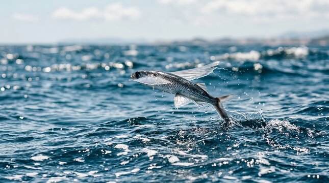 Flying Fish Action Shots of Exocoetidae Gliding Above Ocean Waves