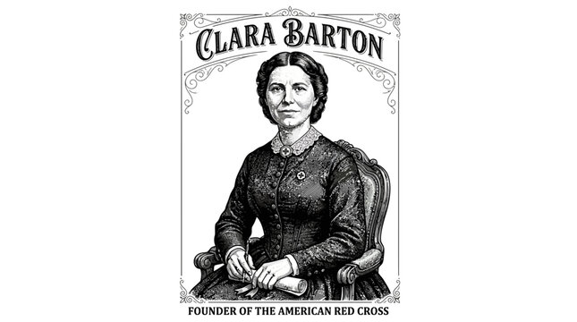 Vintage style portrait illustration of Clara Barton the founder of the American Red Cross.