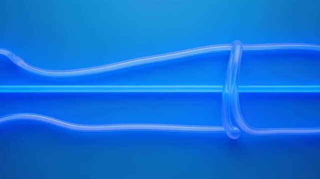 Abstract Neon Line Flowing Through Blue Background With Subtle Light Changes