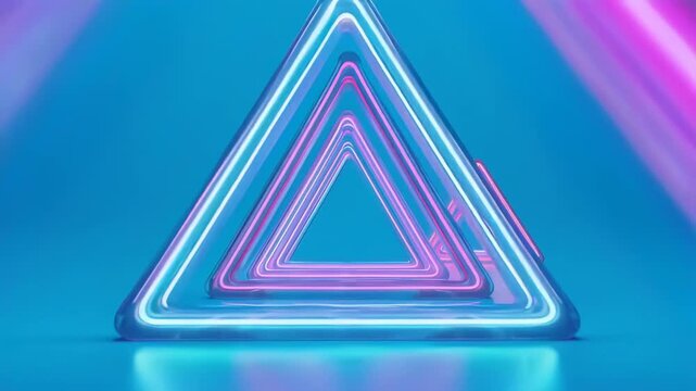 Abstract neon triangle tunnel with glowing pink and blue light for futuristic technology concept