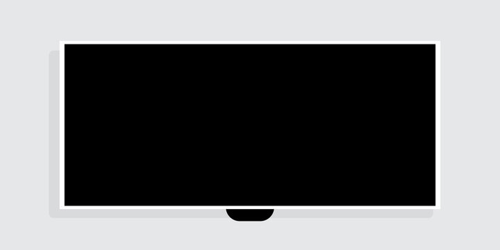 4K TV flat screen lcd or oled, plasma, realistic illustration, White blank monitor mockup. wide flatscreen monitor hanging on the wall