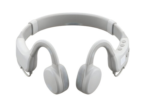 white wireless bone conduction headphones audio sports technology device isolated on transparent background