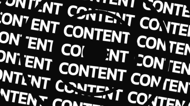 Concentric rotating word circles reveal the text 'CONTENT' around copy space on a black background.
