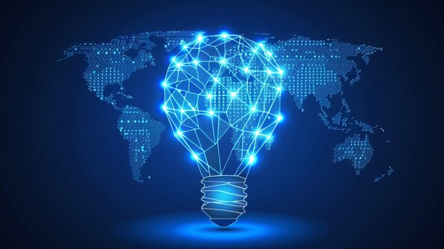 Symbolic representation of global energy crisis through abstract light bulb world map illustration