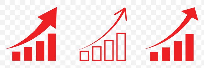 Fototapeta premium Growing bar chart with upward arrow icon set, success and progress symbol 