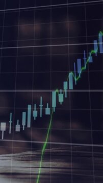 Animation of financial data processing over cityscape