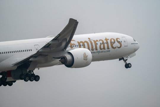 Emirates aircraft taking off at KLIA on August 18, 2026 in Sepang, Malaysia