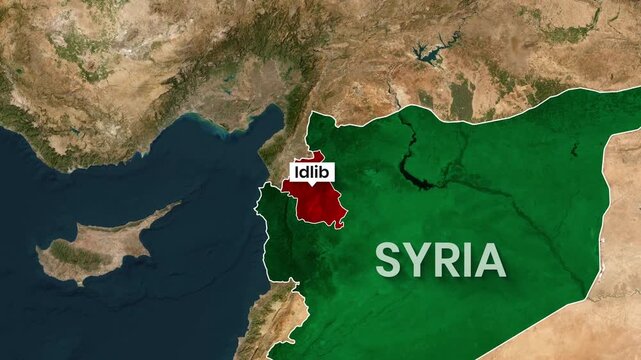 Animated map showing idlib highlighted within syria's borders footage