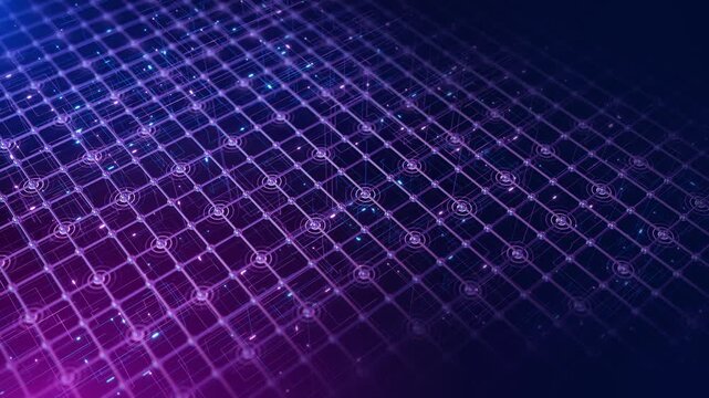 Futuristic mesh of nodes wireless signals forms computing network, edge technology, AI processing, cloud infrastructure, secure communication, intelligent routing, distributed digital connectivity