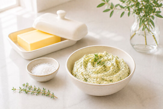 Herb Butter with Fresh Thyme, Butter Block and Sea Salt