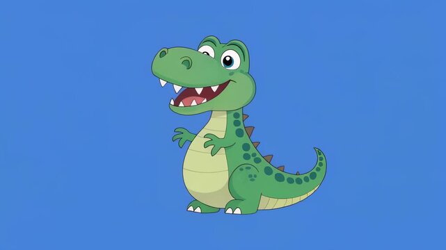 Animated cartoon dinosaur walking in a repetitive pattern against a blue backdrop