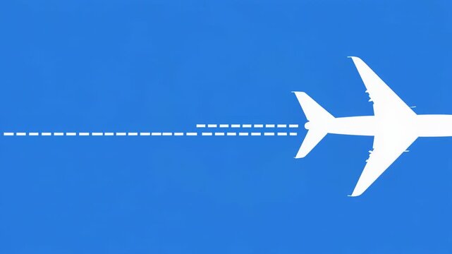 White airplanes flying in a seamless pattern across a blue background with dashed lines representing flight paths