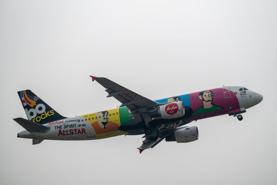 AirAsia Airbus A320 in colorful special livery taking off from Kuala Lumpur, Malaysia on August 18, 2026