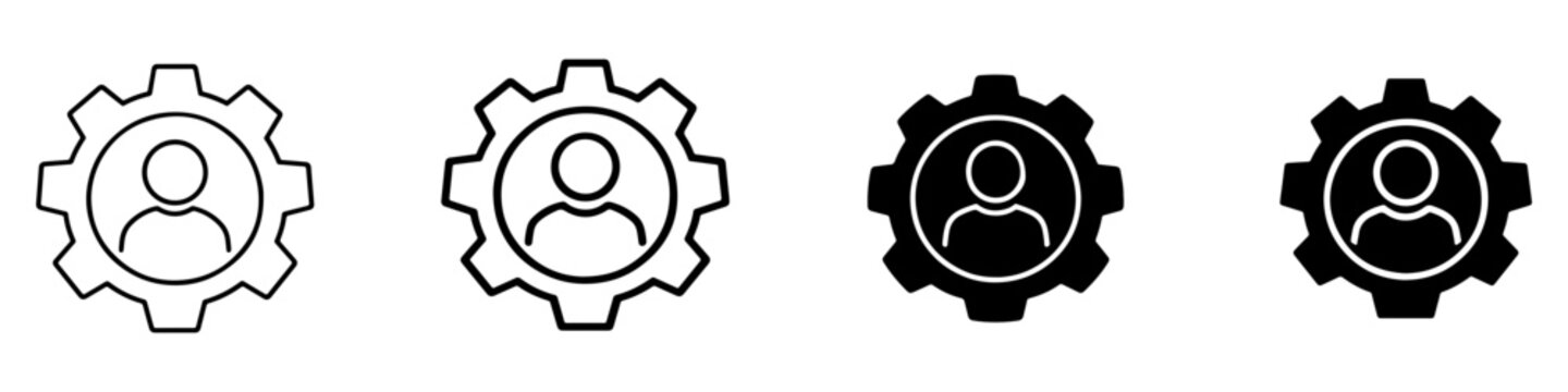 Black and white personalized services icon set in multiple styles for customer care, support and UI.