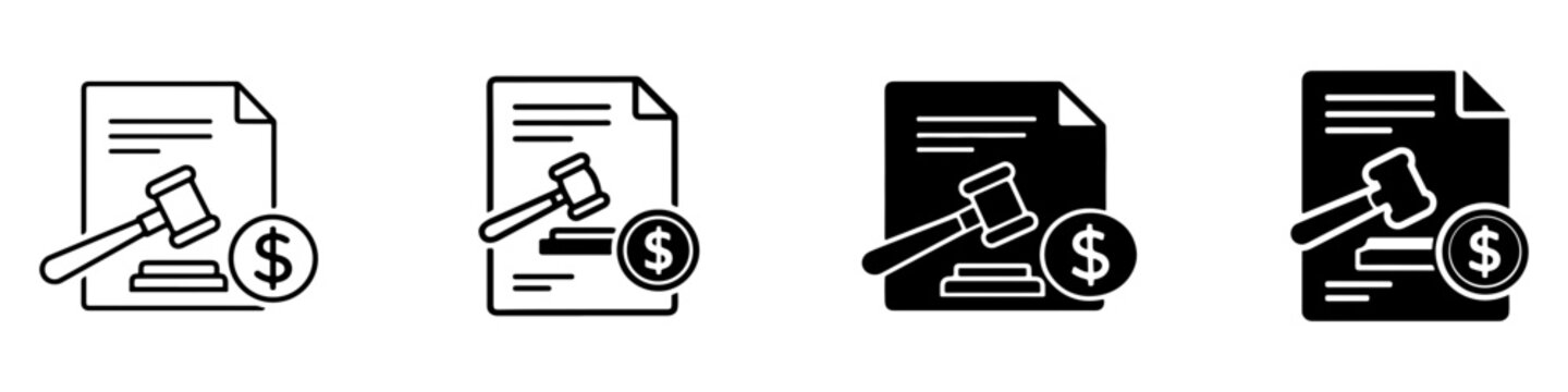 Black and white penalty icon set in multiple styles for rules, fine, warnings, law and sports UI app.