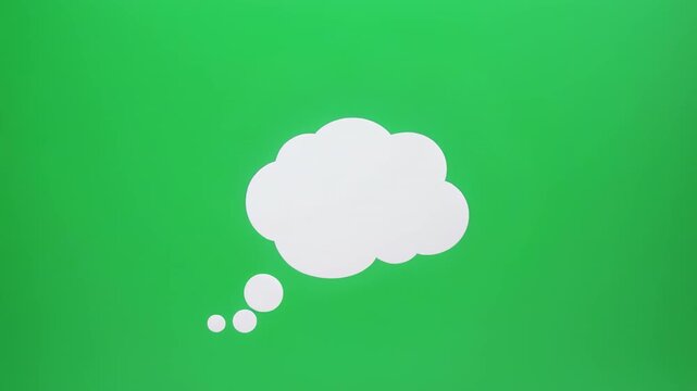 White thought bubble animation in front of a green background with subtle motion graphics