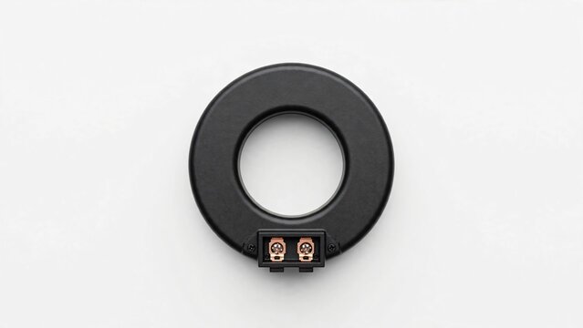 Industrial toroidal current transformer sensor isolated on a white background