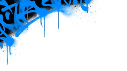 Naklejka premium Cyan blue and black spray paint drips corner frame clip art. Abstract aerosol graffiti tagging texture background isolated on white background for urban banner layout.