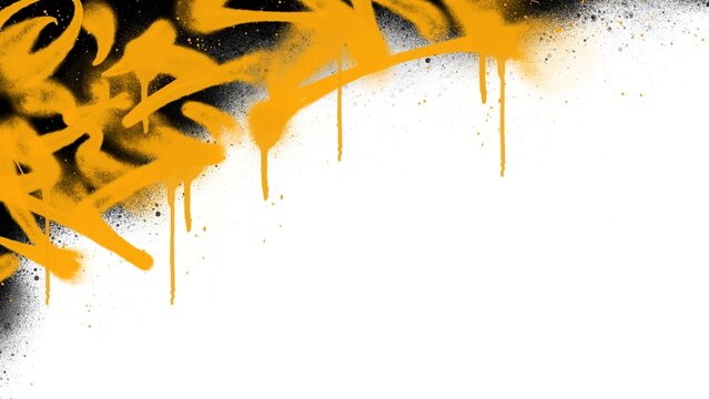 Yellow orange and black spray paint drips corner border clip art. Abstract aerosol graffiti tagging texture background isolated on white background for poster design.