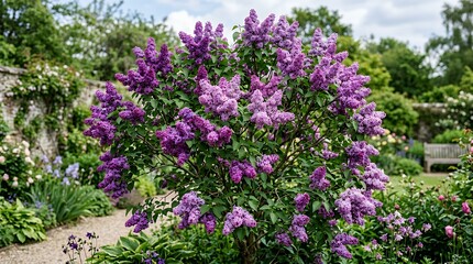 Obraz premium Beautiful blooming common lilac shrub with clusters of fragrant purple and pink flowers in late spring background lilac blooming blossom shrub bush flowers purple pink fragrant aroma nature botany