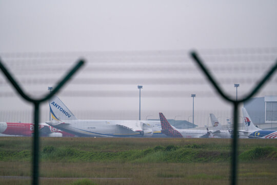 Antonov cargo aircraft parked near AirAsia aircraft at KLIA on August 18, 2026 in Sepang, Malaysia