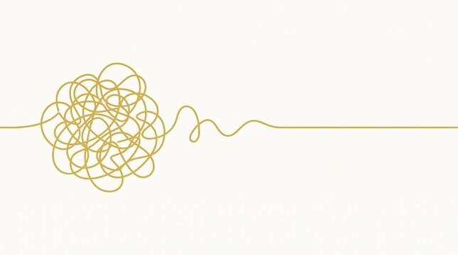 Complex tangled line unraveling into a straight path vector illustration