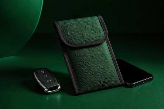 Green Signal Blocking Pouch Protecting Car Key and Smartphone 